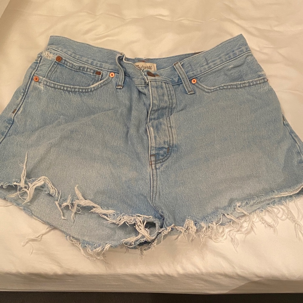Madewell Light Blue Jean Shorts with Frayed Hem